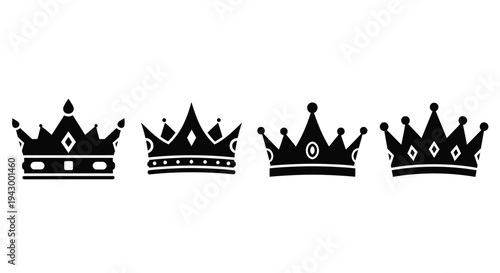 Four black crowns displayed in a row a striking silhouette