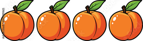 Cute peach fruit cartoon set, fresh juicy peaches with green leaf, healthy organic food icons collection, colorful flat vector illustration