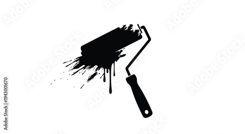 Paint roller with dripping paint a striking black silhouette