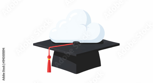 Graduation cap with cloud thinking education concept