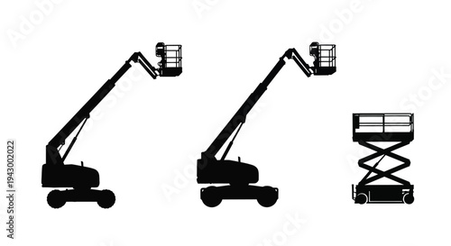 Three construction lifts in black showcasing industrial machinery silhouette