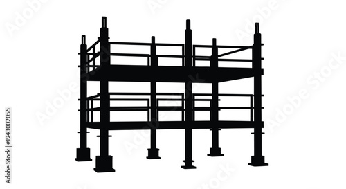Black scaffolding structure against a white background a stark silhouette