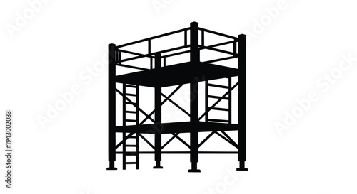 Black scaffolding structure against a white background a stark silhouette