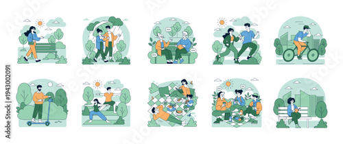People Enjoying Activities in the Park Vector Illustration