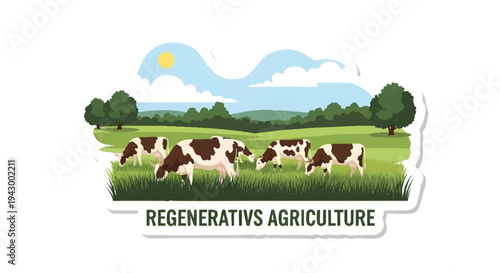 regenerative agriculture cows grazing green field illustration
