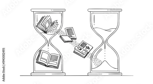 Time management concept with books and hourglasses