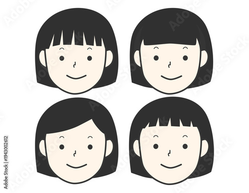 シンプルなボブヘアーの女の子のセット