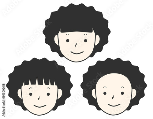 シンプルなパーマヘアーの女の子のセット