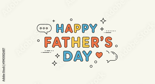 Colorful illustration of 'Happy Father's Day' text with playful elements in a modern style