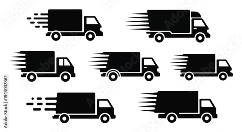 Fast delivery trucks in motion showcasing speed and transport silhouette