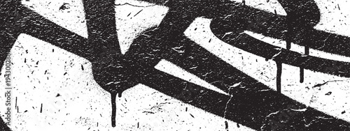 Graffiti stencil art with dripping black spray paint on grunge textured wall
