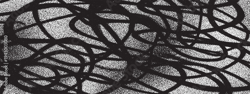 Chaotic scribble pattern with grunge texture and dripping black spray paint