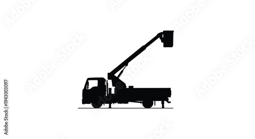 Black silhouette of a utility truck with an extended boom silhouette