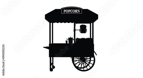 Vintage popcorn cart illustration with a classic bold silhouette