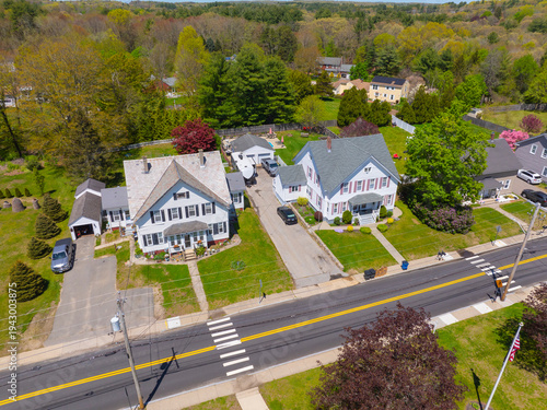 Quadro su tela Historic residential houses aerial view on Greene Street in historic village of Slatersville, town of North Smithfield, Rhode Island RI, USA