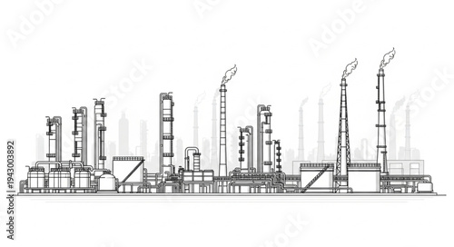 Industrial Factory with Chimneys and Towers.