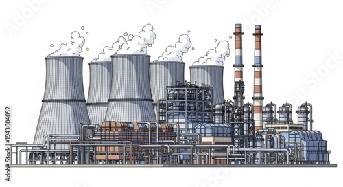 Industrial Factory with Cooling Towers.