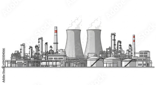 Industrial Factory with Cooling Towers.