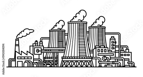 Industrial Factory with Cooling Towers.