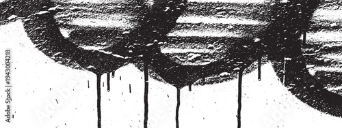 Black graffiti strokes with dripping paint on textured white background