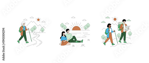 Outdoor Adventure and Relaxation Vector Illustration Set