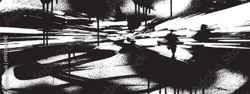 Abstract black graffiti strokes and drips creating a tunnel effect