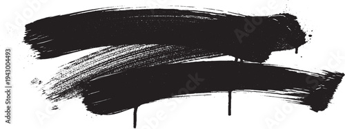 Bold black brush strokes with grunge texture and drips on white background