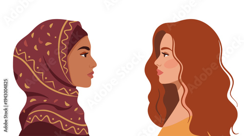 Colorful diverse women portraits. Multicultural female characters and different hairstyles. Women community and friendship concept. Female empowerment and individuality. Modern flat vector illustratio