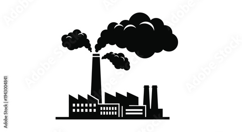 Industrial pollution rises from factory chimneys a stark silhouette