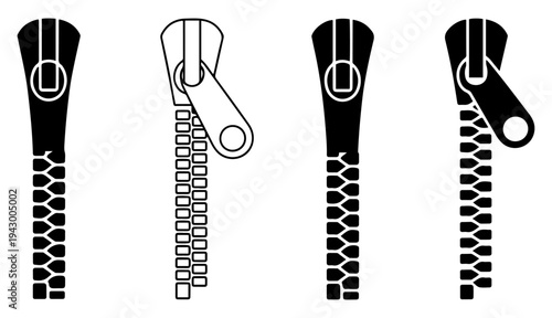 zipper closure fastener icon set