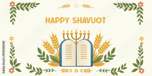 Shavuot Jewish Holiday Torah and Wheat Illustration