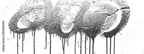 Abstract grungy text effect with black paint drips on textured background