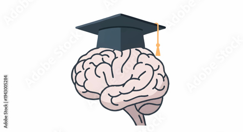 Brain with graduation cap, education and intelligence concept