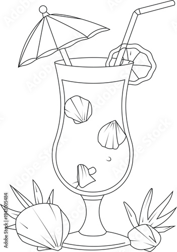 A black and white drawing of a pineapple and a cherry 
