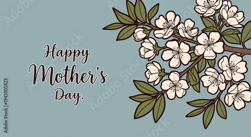A beautiful Mother's Day greeting featuring elegant flowers and script typography in a modern flat style