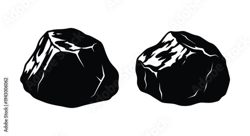 Two large jagged rocks depicted in a stark black silhouette