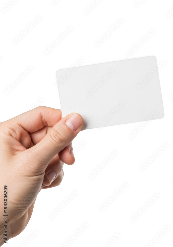Obraz premium Hand holding a blank business card isolated on transparent background