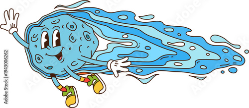 Space flying comet cartoon groovy cute character. Astronomy science comic personage, space galaxy exploration retro groovy vector character. Cosmos flying ice comet or asteroid isolated funny mascot