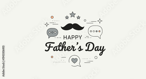 A festive Father's Day illustration featuring a mustache, speech bubbles, and decorative elements in a modern style