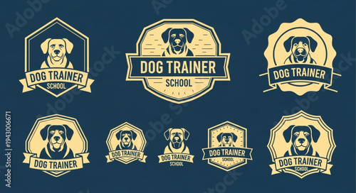 Dog Trainer School Logo Collection Featuring Various Breeds.