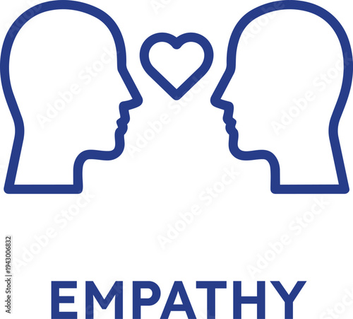 Two human heads facing each other with heart symbol between representing empathy on transparent background