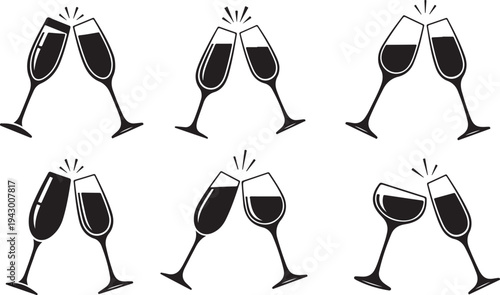 Illustration of wine glasses clinking in celebration together