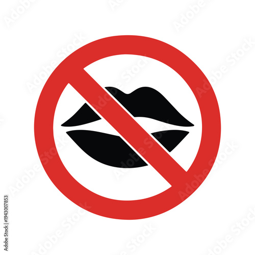 Forbidden kiss, do not kiss, stop kissing sign, lips crossed out, no mouth contact, prohibition of kisses
