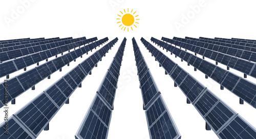 Solar panels array generating renewable energy under bright sunshine