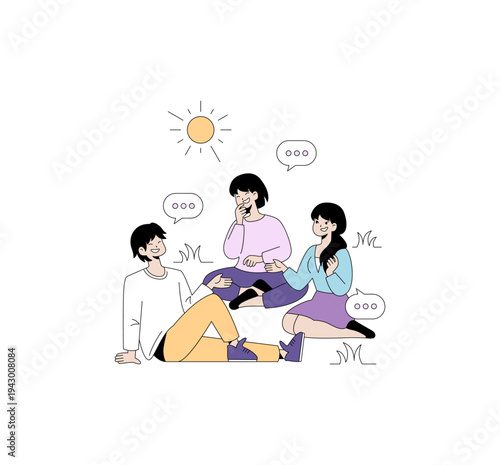 Group of Friends Enjoying Outdoor Conversation Vector Illustration