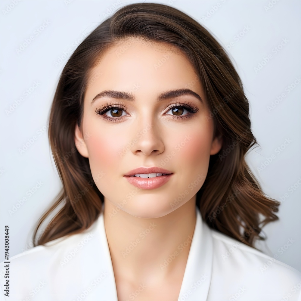 Naklejka premium Portrait of a beautiful young woman with brown hair and professional makeup