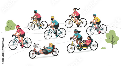 Cyclists riding bicycles on a road with trees