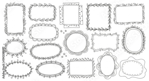 Collection of hand-drawn floral decorative frames and borders.