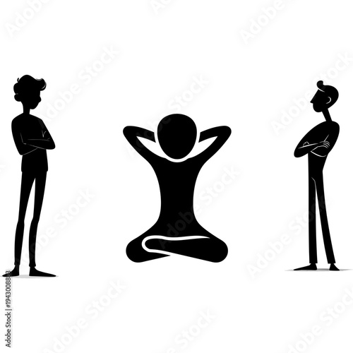 black silhouette of a calm and relaxed man with phlegmatic personality