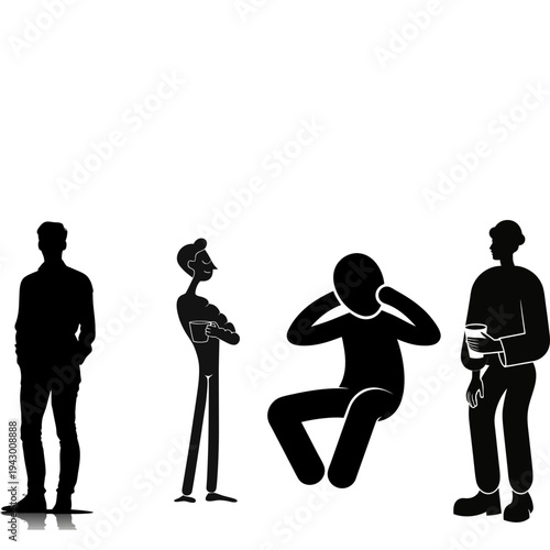 black silhouette of a calm and relaxed man with phlegmatic personality